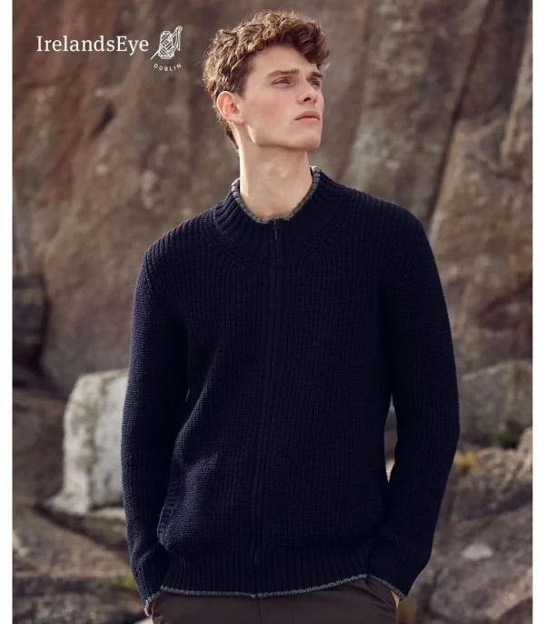 Nouvelle tendance Gilet Zip Homme Chaud En Pure Laine Mérinosmarine Ou Bleu Chiné 5